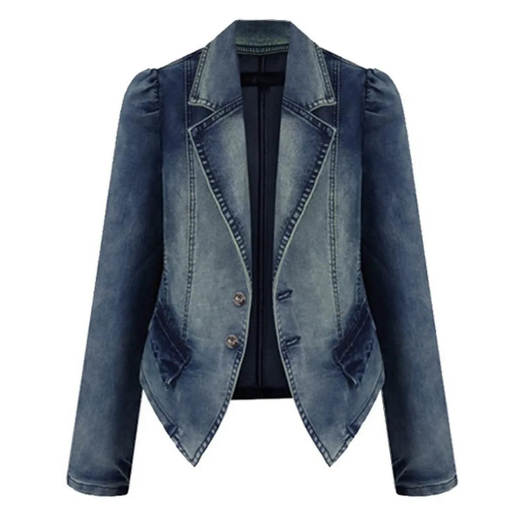 KANCOOLD пальто размера плюс Модные женские повседневные джинсовые винтажные джинсы на молнии Новые пальто и куртки для женщин 2019AUG15 - Цвет: Синий