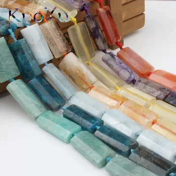 

14x28mm Natural Agates Amazonite Apatite Jades Stone Beads Rectangle Loose Spacer Beads For Jewelry Making Diy Pendant Bracelet