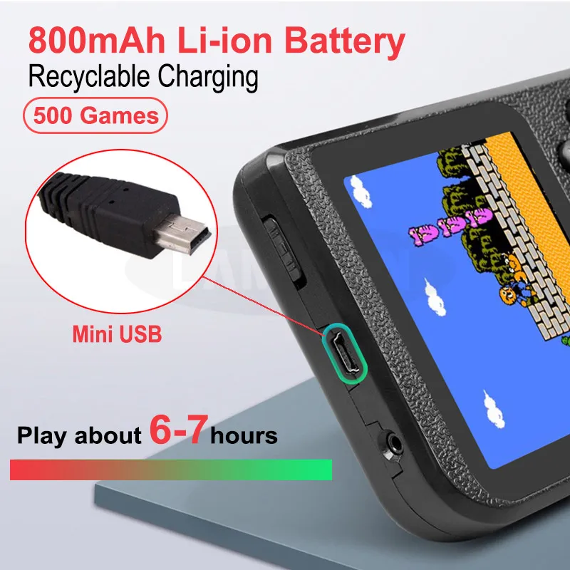 Rechargeable 500 in 1 Video Handheld Game Console Retro Game Mini Handheld Player for Kids Built-in 500 Games