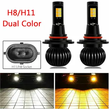 

160W Car Lights 2pcs High Power H8 H11 3030 LED Fog White Amber Dual Color 12V