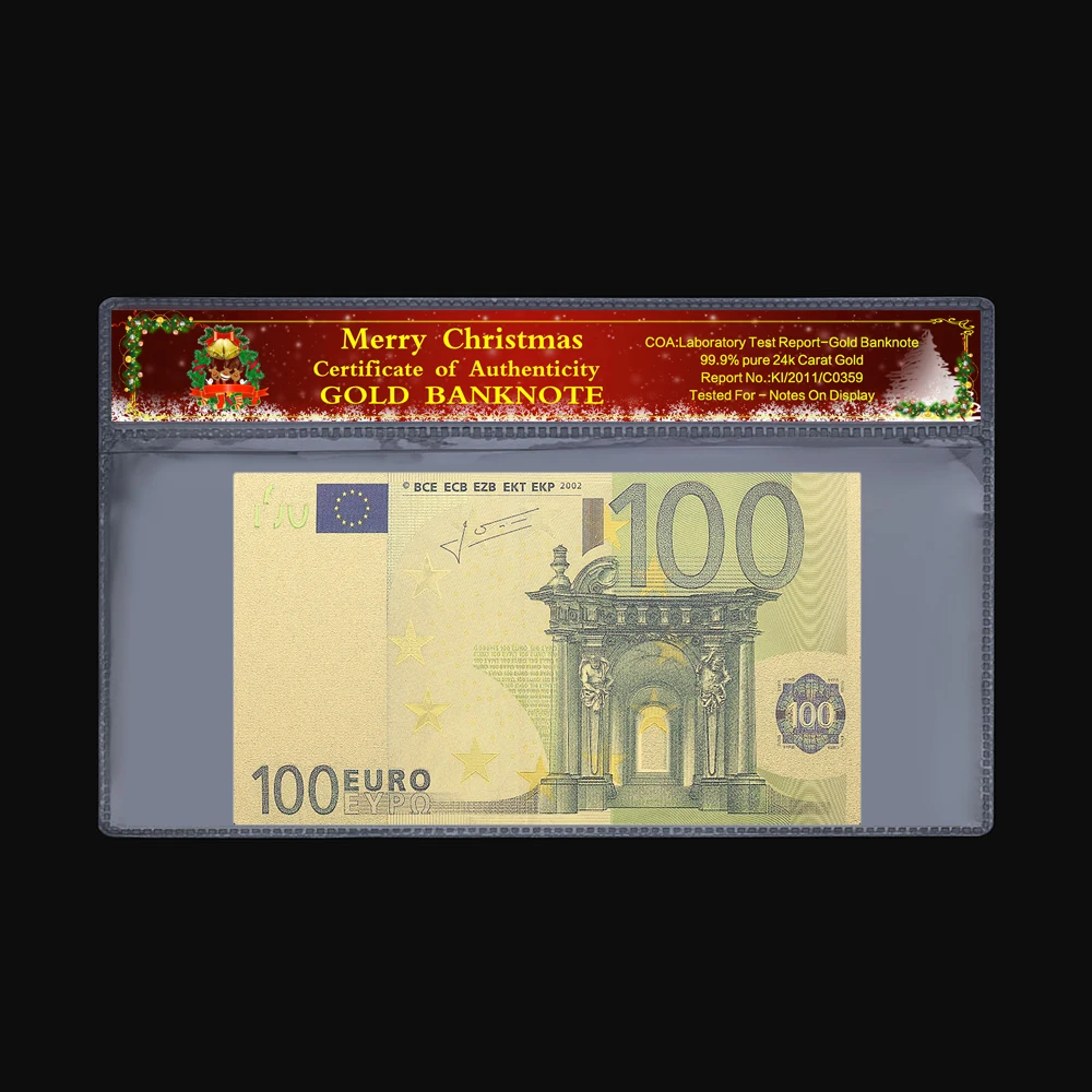 

Collectible Euro Commemorative Coin100 Euro Old Banknote 24k Gold Gold Plated Christmas Plastic Frame Paper Gift 2 Pieces /Set
