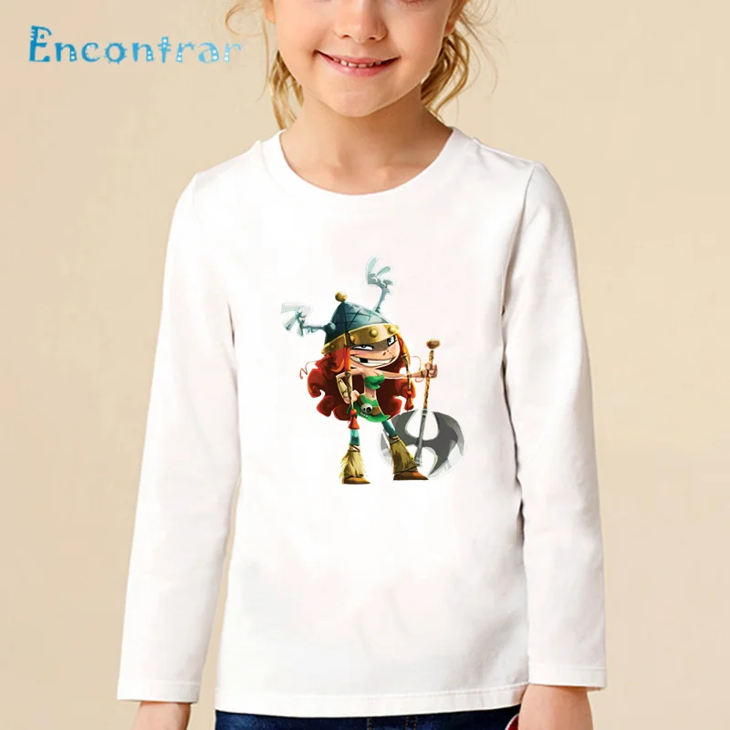 Rayman/футболка с принтом в виде игры «Приключения» для мальчиков футболка с длинными рукавами для маленьких девочек повседневные Забавные топы для детей LKP5204 - Цвет: white-J