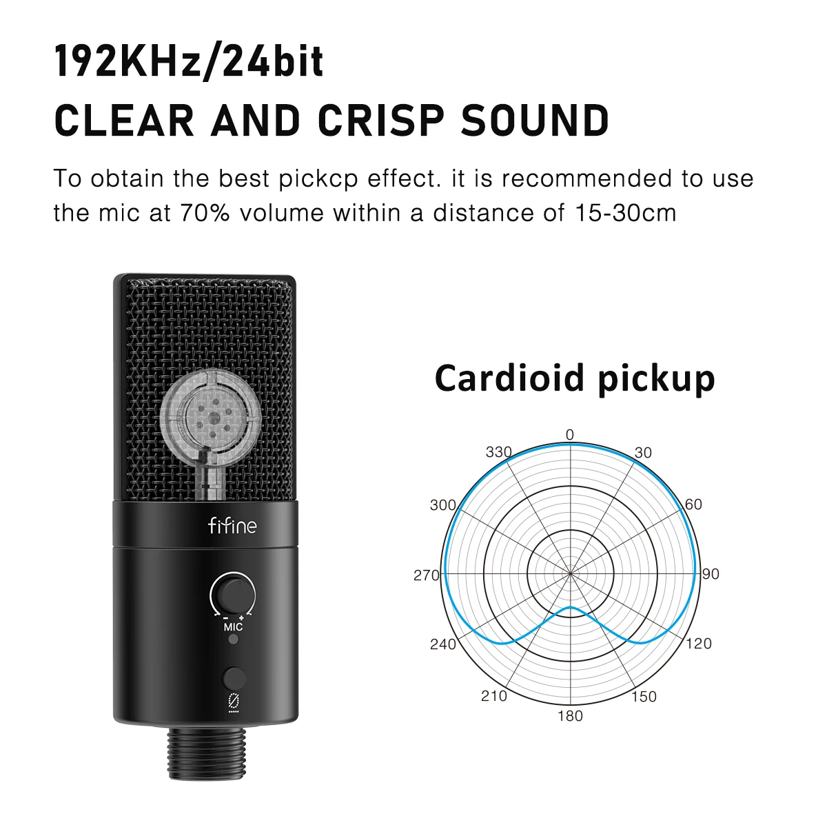 Microfone com Botão Controle de Ganho Mic para Estúdio Fifine & Tipo-c Mudo Condensador pc Cardióide Recording-k683a 192khz - 24bit Usb - Image 3