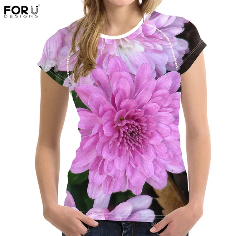 FORUDESIGNS/для женщин 3D Футболка цветочный принт топы с короткими рукавами Повседневная рубашка для дам эластичный тонкий мягкий бодибилдинг одежда - Цвет: HMO210BV