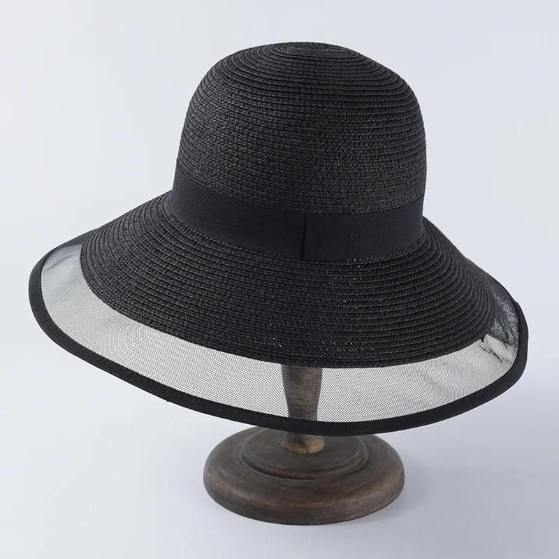 Модная черная белая органза Хепберн шляпа женская летняя соломенная шляпа Кентукки шляпа котелок Женская широкополая пляжная шляпа оптом