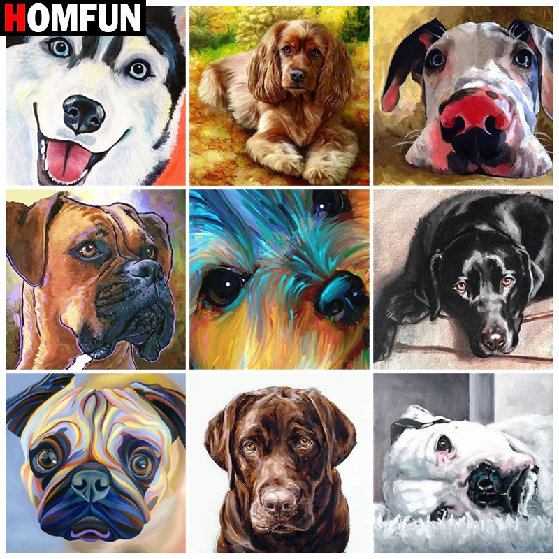 

Алмазная 5D картина HOMFUN «сделай сам», полноразмерная/круглая вышивка крестиком с изображением собаки, мультяшного животного, домашний декор, подарок