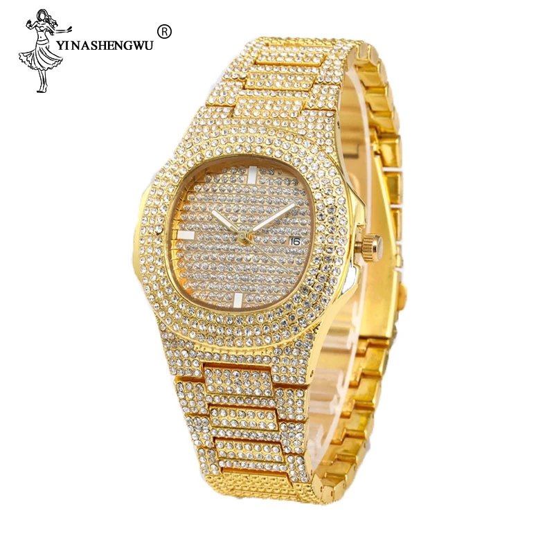 Хип хоп Роскошные Iced Out часы+ браслет Дата кварцевые наручные часы с Micropave CZ нержавеющая сталь женские часы ювелирные изделия