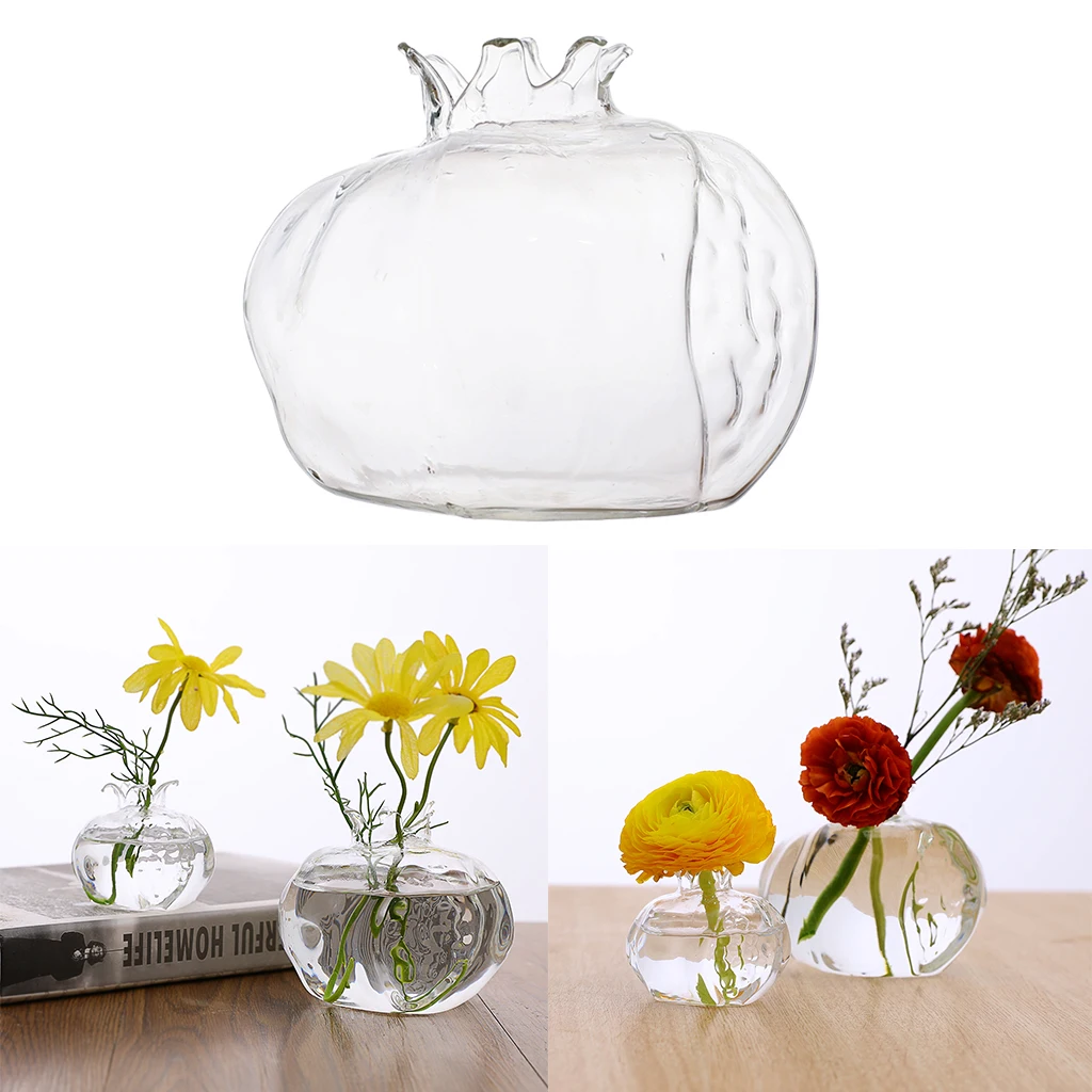 Handmade Pomegranate Clear Glass Flower Vase Transparent Glass Vase for Wedding Party Home Table Decor