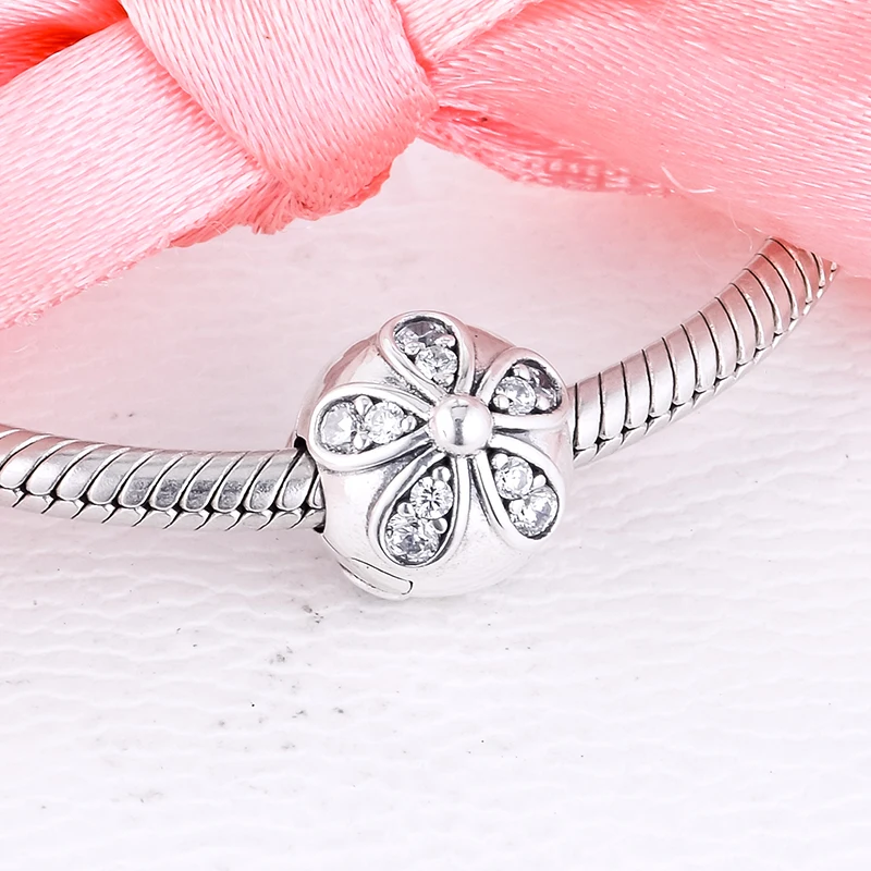 

100% 925 Sterling Silver Dazzling Daisies Clip Fit DIY Brand Bracelet Charm Bead Jewelry Making Woman Gifts