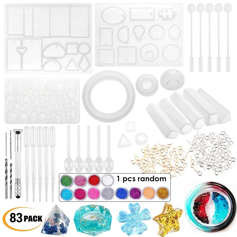 83pcs set 83 шт./компл. силиконовые DIY Литье ювелирных изделий формы браслет, ожерелье, серьги Pandent Смола Coaster Плесень DIY ручной инструмент - Цвет: 83pcs set