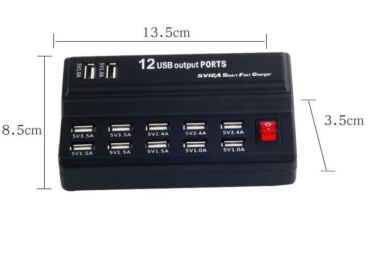 USB концентратор для быстрой зарядки 12 портов с автоматическим