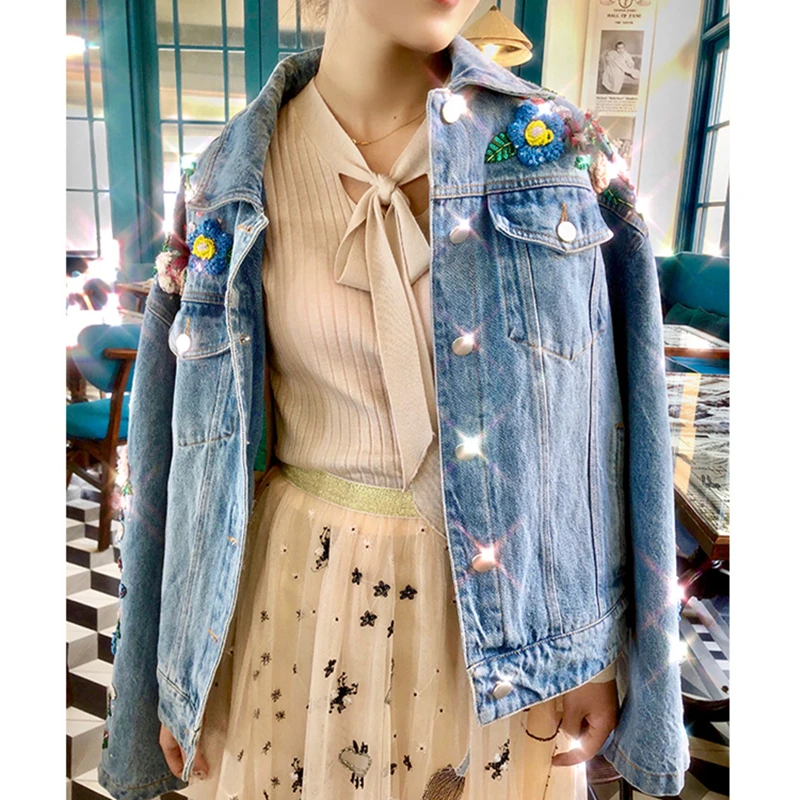 

Woman quality Superior Spring Autumn Embroidery Long Sleeve Denim Jackets 2020 New Female Floral Fashion Loose Cowboy Coat HF259