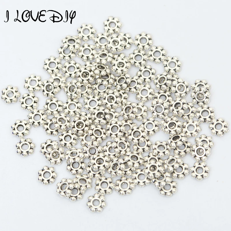100Pcs Tibetan Silver Charms DIY Spacer Beads For Jewelry Findings 6MM ca