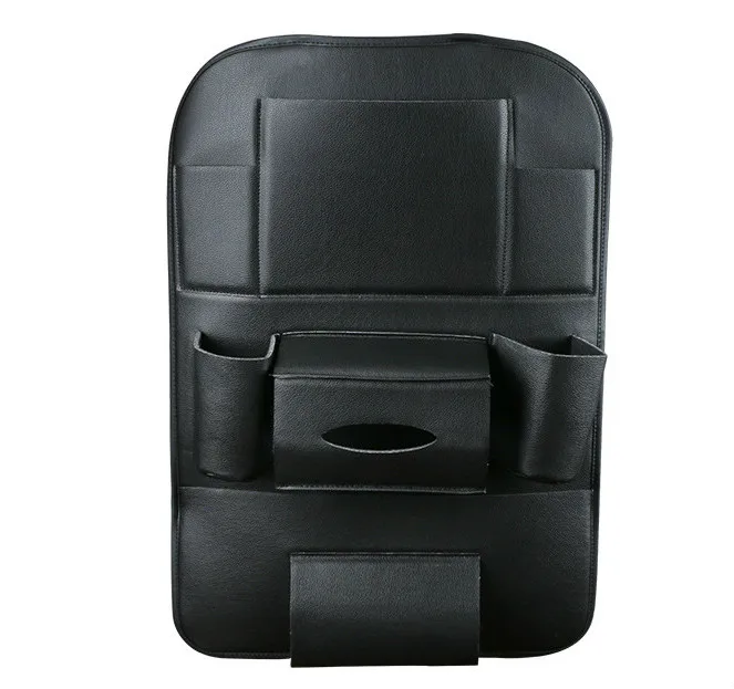 Органайзер на заднее сиденье автомобиля, сумка для хранения в автомобиле, дорожная коробка с несколькими карманами, вешалка на заднее сиденье из искусственной кожи, автомобильные аксессуары для интерьера - Название цвета: Черный