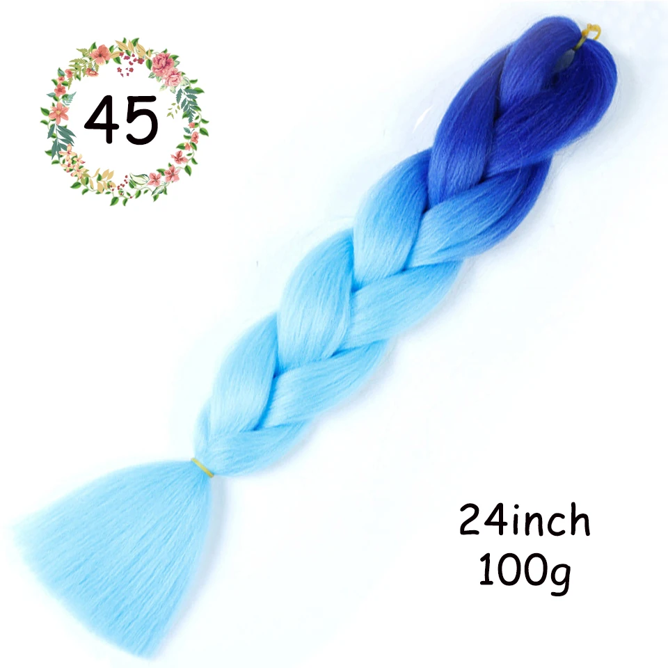 100 г/упак. 2" Ombre Цвет огромные косички синий розовый фиолетовый желтый золотой 86 цветов крючком косички мягкие волосы для наращивания - Цвет: 45