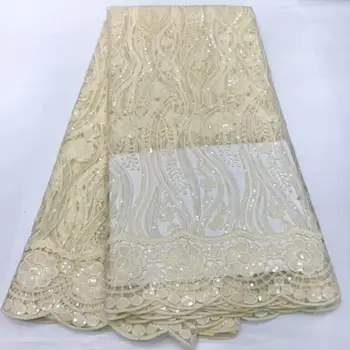 

New Beige Sales African French Lace Fabric High Quality Tulle Net Lace Fabric 5 Yards Embroidery Nigerian Lace Fabric For Women