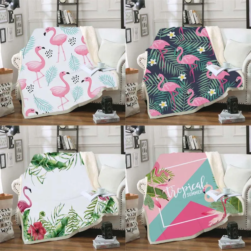 

Square Soft Fluffy Blankets Flamingo Leaves Coral Fleece Fabric Sofa Cover Plush Throw Blanket Bedding Sheet for Couch Home