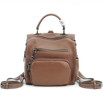 

New Waterproof Genuine Leather Backpack For Women Multi Pocket Travel Backpacks Female School Bag For Teenage Girls Book Bags