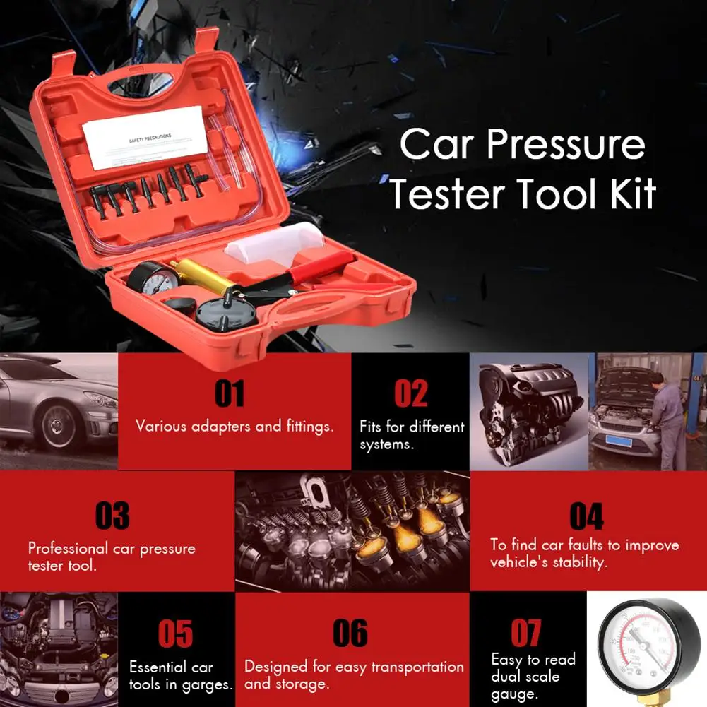 

50% HOT SALES!!!17Pcs Car Handheld Vacuum Pressure Pump Brake Bleeder Adaptor Tester Tool Kit