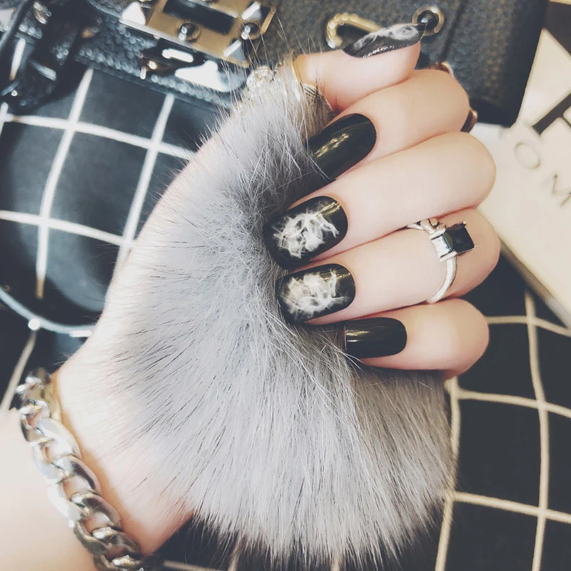 24pcs Fake Nails Set Manicure Products Black And White Cool Designed Short Fake Finger Patch With Glue Press On Nails Halloween False Nails Aliexpress