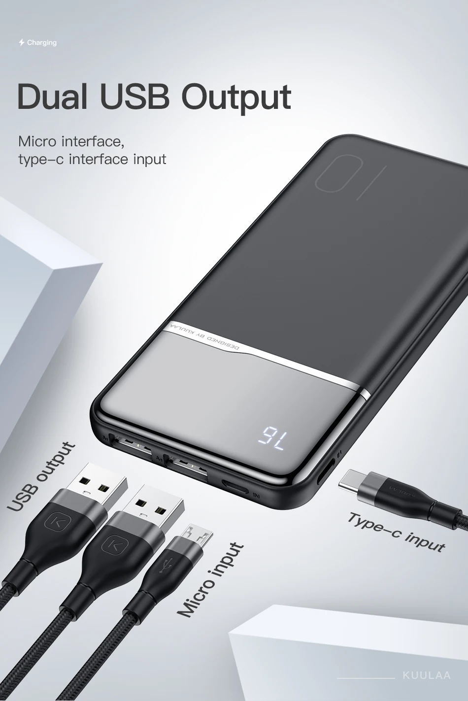 KUULAA batterie externe 10000 mAh chargeur portatif PowerBank 10000 mAh USB batterie externe chargeur pour Xiao mi mi 9 8 iPhone