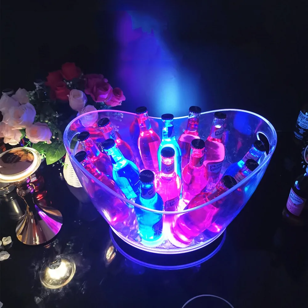 Led Rechargeable Acrylic Ice Buckets Luminous Wine Whisky Drink Cooler