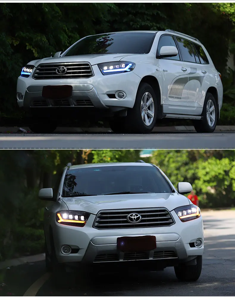 Автомобильный Стайлинг для фары Toyota Highlander 2007-2011 светодиодный фары DRL Bi-светодиодный объектив высокого ближнего парковка противотуманных фар Все светодиодный