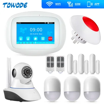 

Towode K52 WIFI GSM SOS Alarm System 4.3 Inch Full Color Touch Display Smart Voice Prompt Home Security Wireless Buglar Alarm