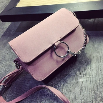 

Women Vintage Nubuck PU Leather Shoulder Flap Bags Ladies Solid Chains Cover Crossbody Handbags Messenger Bag for Female Pink