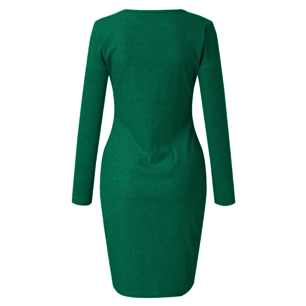 Женское платье Vestido с длинным рукавом тонкое облегающее платье туника с v-образным вырезом Повседневное платье карандаш Новое поступление размера плюс S-2xl# J30