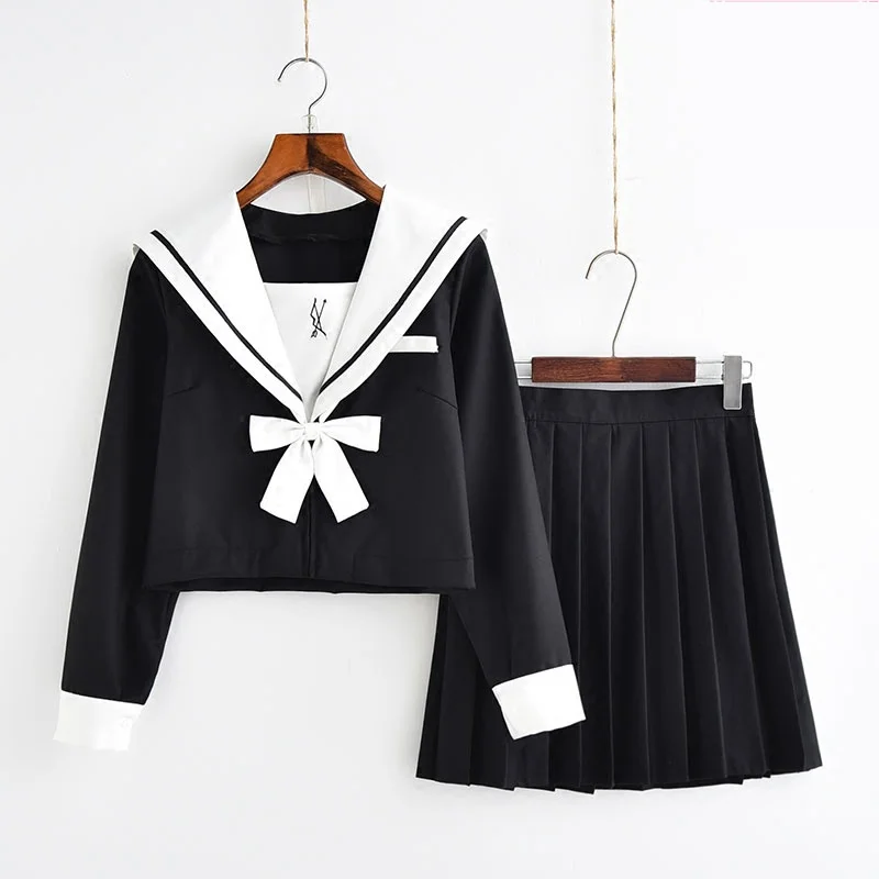 Лидер продаж Jk японский костюм школьницы Униформа темно-синий стиль школьная форма в стиле моряка с белым бантом студенческий костюм для косплея