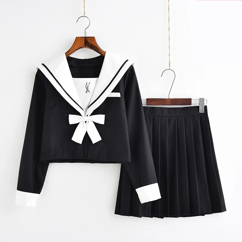 

Hot Sale Jk Japanese Schoolgirl Cosplay Uniforms Navy Style Sailor School Uniform With White Bowtie Student Cosplay Costume Suit