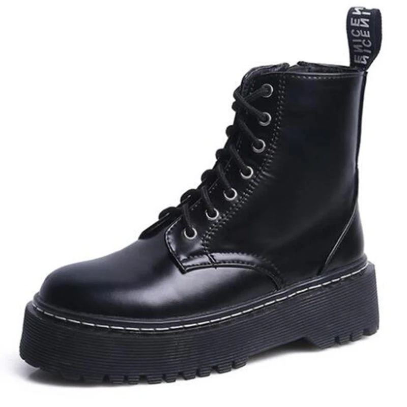 

Flat Platform Warm Boots ankle boots Women Shoes Autumn Winter Fur Fashion Round Toe Lace-up Leather Boots Ladies Shoes dd447