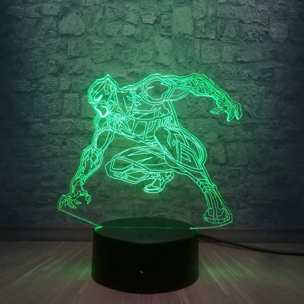 Marvel Legend фигурка Черная пантера 3D светодиодная лампа 7 цветов меняющая спальню USB