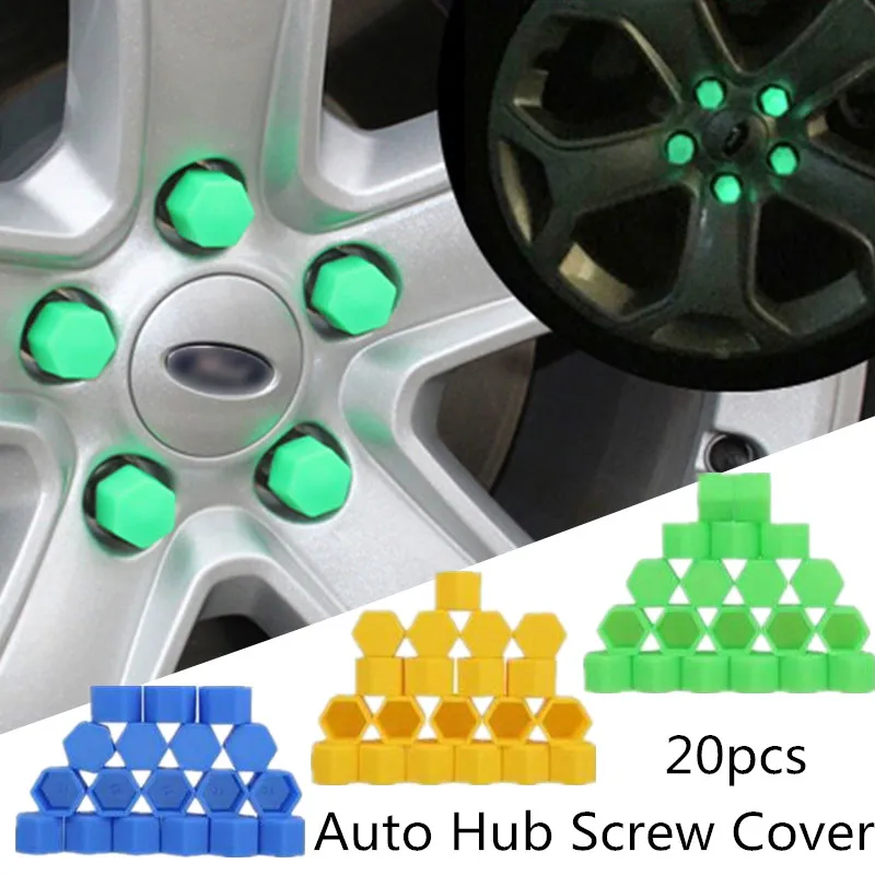 

20 Pcs More Size Car Wheel Hub Screw Cover Luminous Nut Caps Bolt Rims Siliconel Glow Rubber Cap For Car Auto Wheel Accessories