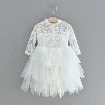

2020 New Girls Wedding Dress Children Mesh Lace Tutu Party Dress Baby Girls Princess Dresses Clothes Wholesale