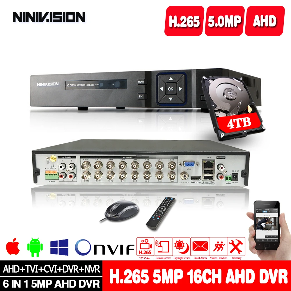 - 16 Channel AHD DVR 5MP 16CH AHDCVITVI DVR 25921944 5MP CCTV Video Recorder Hybrid DVR NVR HVR 6 In 1 Alarm Security System