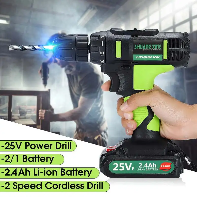 

Electric Screwdriver Double Speed Lithium Battery Rechargeable Electric Drill with LED Light Electric DIY Tool Set 220V 250W