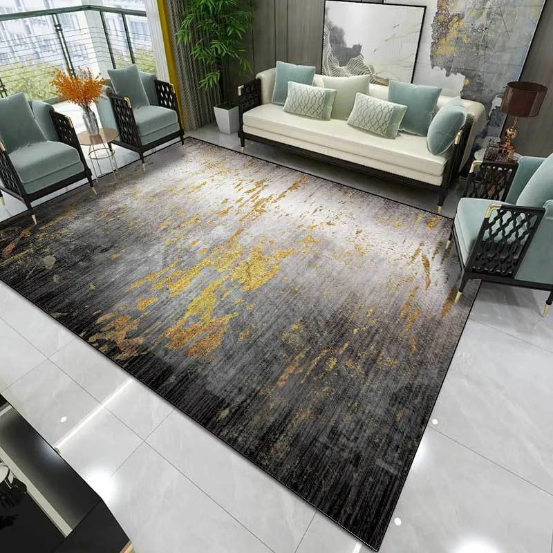 

Modern Simple Rug American-Style Light Luxury Industrial-Style Gray Black Gold Carpet Living Room Bedroom Bed Blanket Bath Mat
