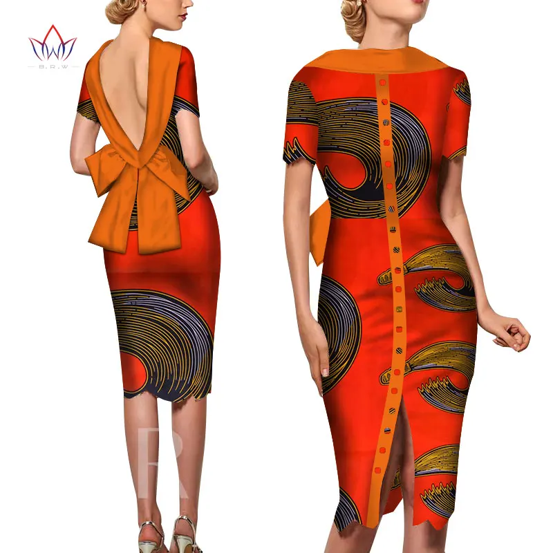 Мода африканские платья для женщин Vestido печать фабричные Изделия элегантная одежда в африканском стиле открытая спина африканская одежда brw WY5676 - Цвет: 1