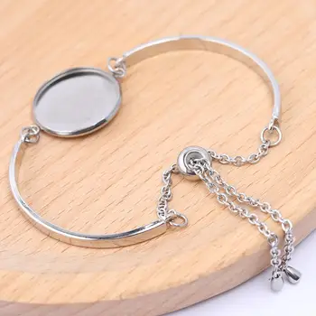 

onwear 5pcs stainelss steel adjustable chain bracelet blanks fit 20mm cabochon base setting trays diy bracelets accessories