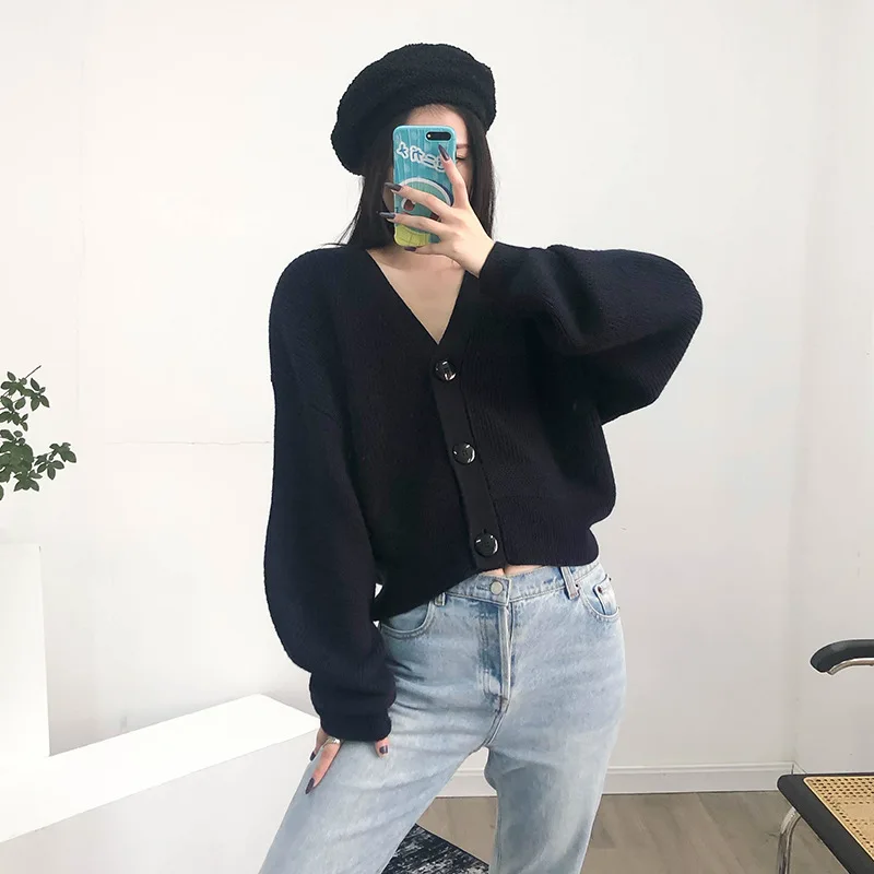 Lantern Sleeve Women's Sweater V-neck Single
