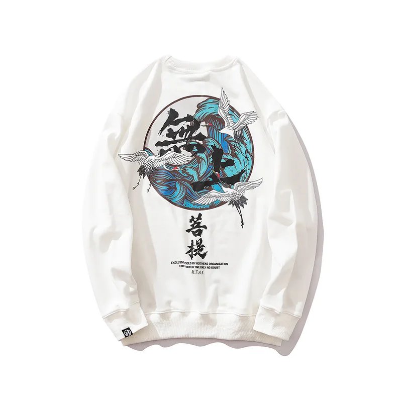 

2019 New Tide Hip Hop Loose Mens Sweatshirt Chinese Style Printed Pullover Sweatshirt Fashion Streetwear Beach Couple Clothing