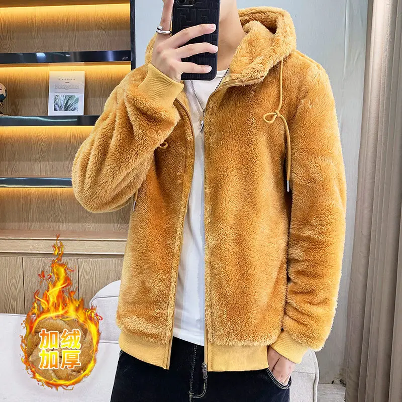 

Winter plus velvet thick warm loose large size hooded jacket men's double-sided fleece sweater youth hooded jacket