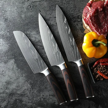 

High quality Japanese chef knife 4Cr14 stainless steel universal slicing knife chopper knife Damascus laser grain