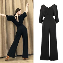 Латинский женский костюм для танцев Rumba тренировочные черный комбинезон современный танец цельный женский стандартное платье для танцев танцевальная одежда DQL2231