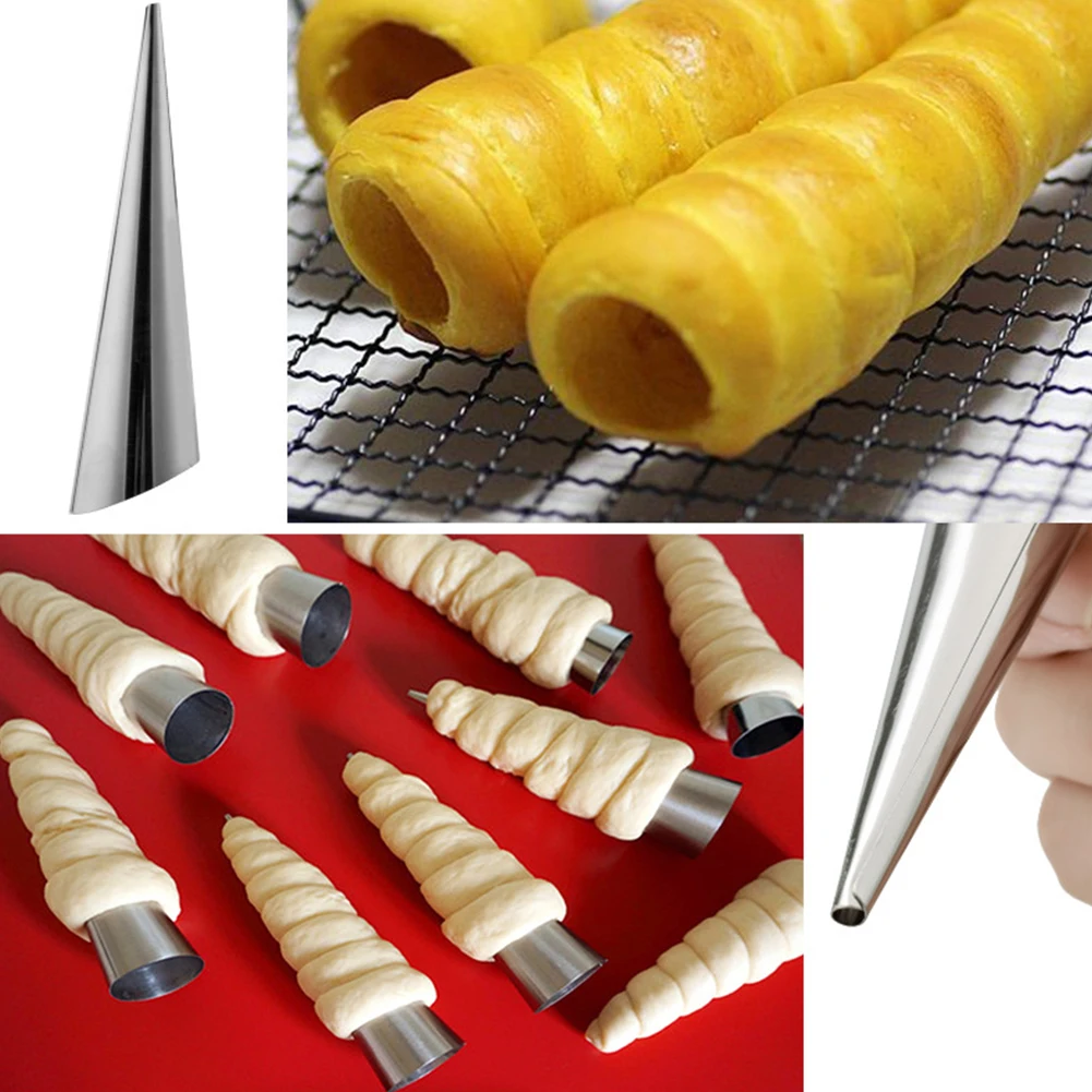 12pcs Cake Mold Roll Spiral Croissant Restaurant Conical Tube Stainless Steel Pastry Cream Baking Tools Horn Bread Home