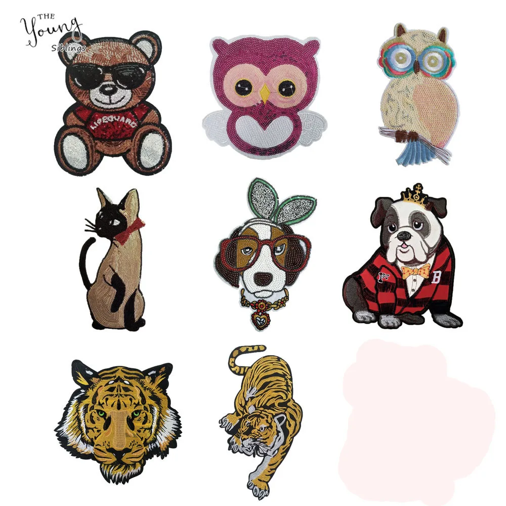 

Hot sale embroidery Sewing Clothes Patch Iron On Animal Patches Hotfix Applique Motifs Sew On Garment Owl Dog Bear Stickers