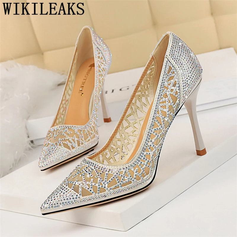 

fashion rhinestone heels wedding shoes sexy high heels elegant shoes for woman evening shoes italian soulier femme Туфли женские