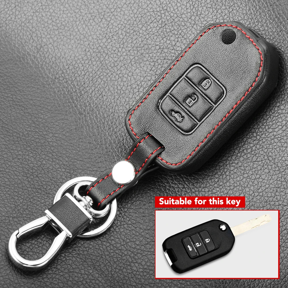 Кожаный чехол для ключей автомобиля для Honda Civic X-RV Jazz Greiz Crdder 3 кнопки складной пульт дистанционного управления брелок Защитная крышка брелок аксессуары
